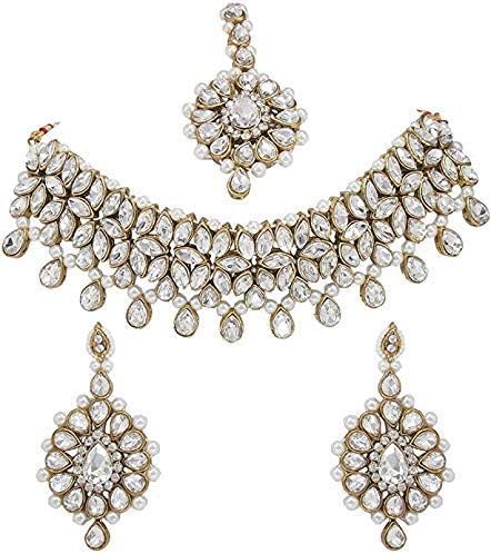 Gold Plated kundan Look Stone Studded Jewellery Necklace Set for Girls and Women
