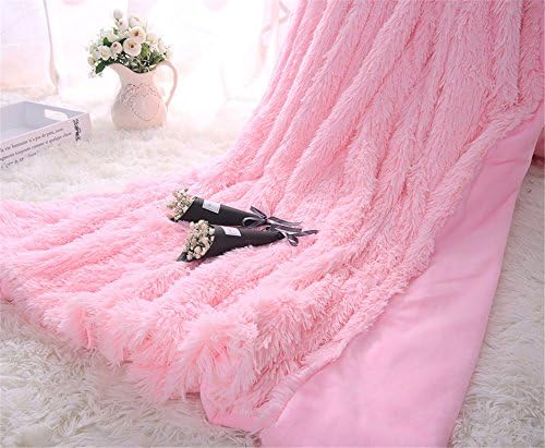 Tenghe Super Soft Shaggy Faux Fur Warm Plush Throw Blankets Fuzzy Long Hair Blankets for Winter (51"X 63", Pink)