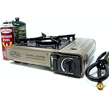 GAS ONE GS-3400P Dual Fuel Portable Propane & Butane Camping and Backpacking Gas Stove Burner with Carrying Case (GOLD)