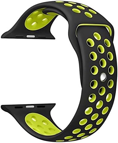 iOME Soft Silicone Bracelet Band Wristband with Quick Release Replacement Band for Apple Watch 38mm Series 3/2/1 Sport Edition (S/M, Black / Volt Yellow)