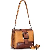 Genuine Leather Crossbody Bag for Women Vintage Shoulder Satchel Purse with Convertible Double Straps Handbag (Brown)