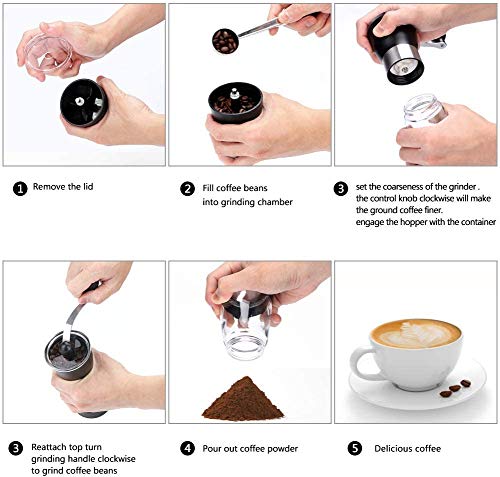 Queta Manuelle Kaffeemühle Tragbare Handkaffeemühle aus Edelstahl Geeignet für Reisen/Camping/Büro – Bild 4