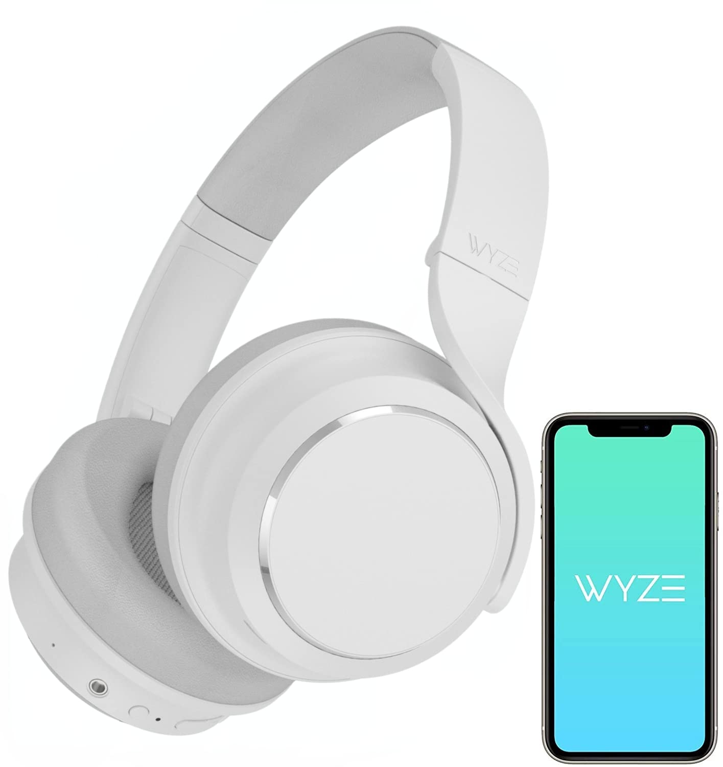 WYZE Noise Cancelling Headphones, Over The Ear Headphones with Active Noise Cancellation, High-Fidelity Sound, Transparency Mode, Alexa Built-in, White Image