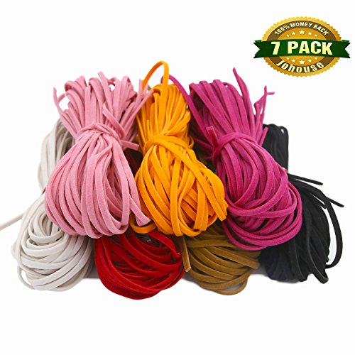 Johouse Faux Suede Micro-Fiber Flat Leather Lace Beading Thread for Craft Thread String (7 Colors 70 Yards)