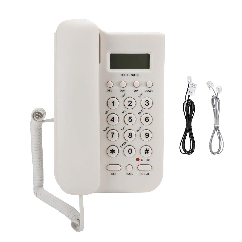 Corded Telephone, LCD Display Desktop Landline Telephone Support FSK/DTMF Dual System for Home Hotel Office (with UK Telephone Line)(white)