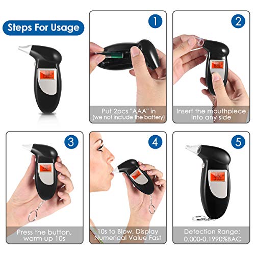 Breathalyzer, Portable Keychain Breath Alcohol Tester for Driver, Highly-Accurate Result Digital Battery Power with 5 Mini Mouthpieces