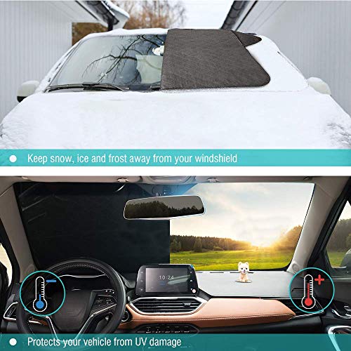 Tsumbay Car Windshield Snow Cover Car Sunshades for Windshield with 4 Layers Protection Car Windshield Snow Ice Cover for Ice, Snow, Frost, UV Defense, Windshield Winter Cover Fits for Most Vehicles