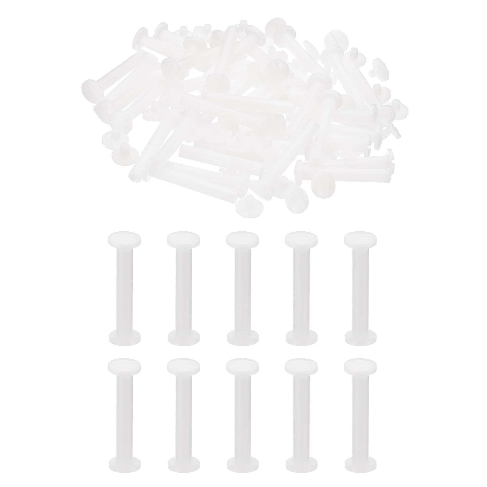 PATIKIL 35mm Chicago Screws, 40 Sets Plastic Chicago Screws Slotted Head Binding Post 5.5mm OD Screw Bolts Leather Rivets Fasteners Connectors White for Leather Belt Scrapbook Photo Albums