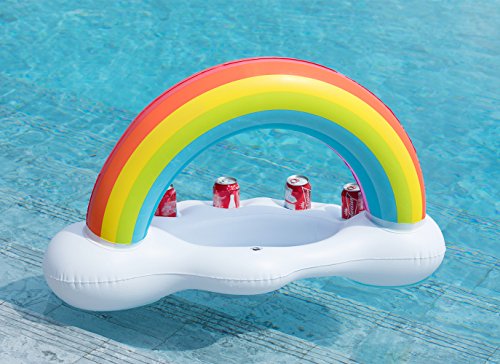 soporte inflable para bebidas con forma de nube de arcoíris