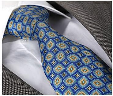 Amedeo Exclusive 100% Jacquard Woven Italian Silk Men's Necktie with Cashmere Padding (Blue & Yellow)