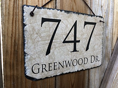 Sassy Squirrel Beautifully Handcrafted and Customizable Slate Home Address Plaque (16"x10", 18"x8", 12"x8"or 12"x6") House Sign with and mounting Hardware. Improve The Curb Appeal of Your Property