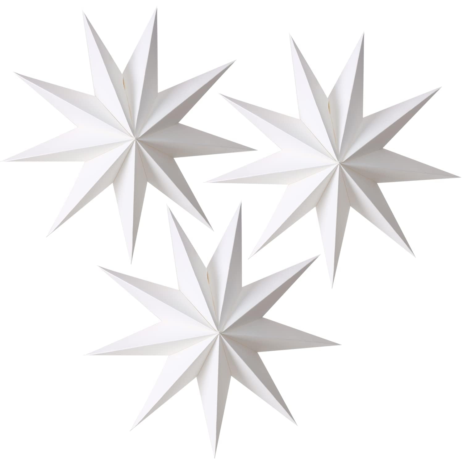 EASY JOY 3Pcs 9-Pointed Paper Star Lantern 3D Paper Stars Foldable Christmas Ceiling Decorations 12 Inch White Xmas Decorations Wedding Birthday Christmas Home Party Supplies