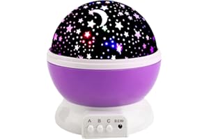 Borelor Star Night Light for Kids, 12 Color Changing Lights Modes with USB Cable, 360°Rotating Moon Star Projector Desk Lamp for Bedroom Party Decor & Girls Birthday Gift (Purple)