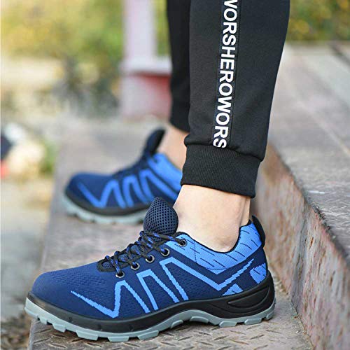 SUADEX Indestructible Steel Toe Shoes for Women Men, Safetry Shoes Breathable Puncture Proof Steel Toe Sneakers Work Shoes Construction Shoes Blue 001 Size 7.5 Women/6 Men - Thumbnail 5