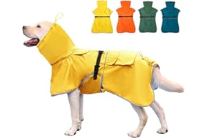 KOOGAL Dog Raincoat Waterproof Dog Rain Coat with Hoodile, Reflective Adjustable Lightweight Pet Rain Jacket for Medium Large Dogs(Yellow, 4XL)
