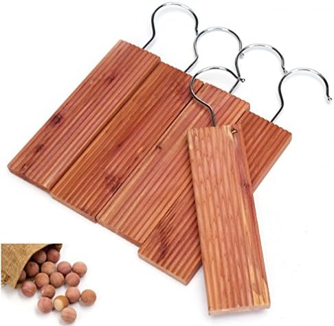 Wahdawn Moth Mildew Protection Repellent Closet Cedar Hanging Blocks - Wardrobes Smells Fresh with Light Cedar Fragrance Odour - 4 Hang Ups + 10 Balls