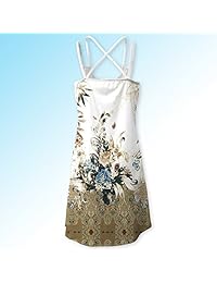 Vestido de mujer con estampado floral bohemio, Zlolia Sling Open Back Mini falda de playa Racerback Vestido recto
