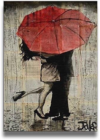 Kissing Under Umbrella Painting DIY Oil Painting Modern Home Decoration Abstract Artwork Inside Framed Hanging 16"X 20"