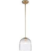 Glasia Pendant Light, Gold Finish with Clear Ribbed Glass, Modern Hanging Light Fixture, Adjustable Height, E26 Base, 60W, Di