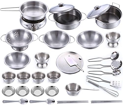 32pcs/Set Stainless Steel Kitchen Cookware Christmas Present Children Miniature Play Toy Gift Kids Cooking Playset