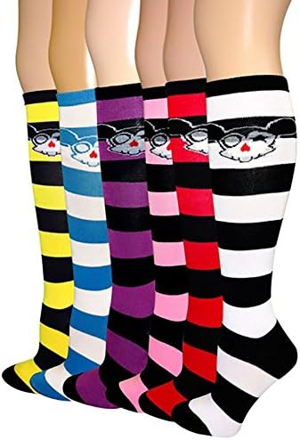 Women's Soft Knee High Socks,Casual, Fun, Multi Color Value 6 Pack (AnimeSkulls-6pk)