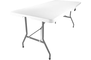HOGDSEIRRS Home Culture Folding Table - Foldable Heavy Duty Plastic Table for Indoor & Outdoor Parties, Picnic, Camping, Wedding BBQ Catering, Garden Dining - Fold-In-Half Portable Utility Table - White - 6ft
