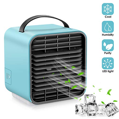 RGCTL Portable Air Conditioner Cooler Fan, Personal Space Air Cooler Mini USB Desk Fans 3 In1 Small Cooling Fan & Purifier & Humidifier with 3 Speeds for Office Home Outdoors(Blue)