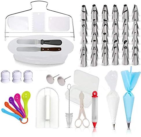 CAKE DECORATING SUPPLIES KIT (94 pcs) by queen value - Turntable - Piping tips - Bags - Couplers - Icing spatulas - Cutter - Scrappers - Nails AND MORE! Perfect for baking cakes cupcakes and cookies