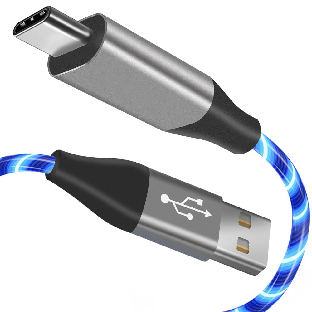 Photo 1 of USB Type C Cable, LED Light up USB A to Type C Charger Cord Compatible with Samsung Galaxy S20/S10/S9/S8, LG V40, 3A Lighted Fast Charge Cord (Blue, 6 ft)