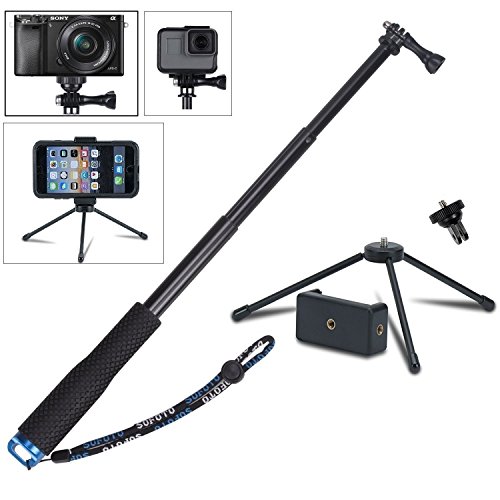 VVHOOY 43 inch Waterproof Action Camera Selfie Stick with Tripod Monopod Stand and CellPhone Clip Holder for GOPRO HERO 6/5/YI Discovery/AKASO EK7000 Sports Action Camera,Smartphones,and More