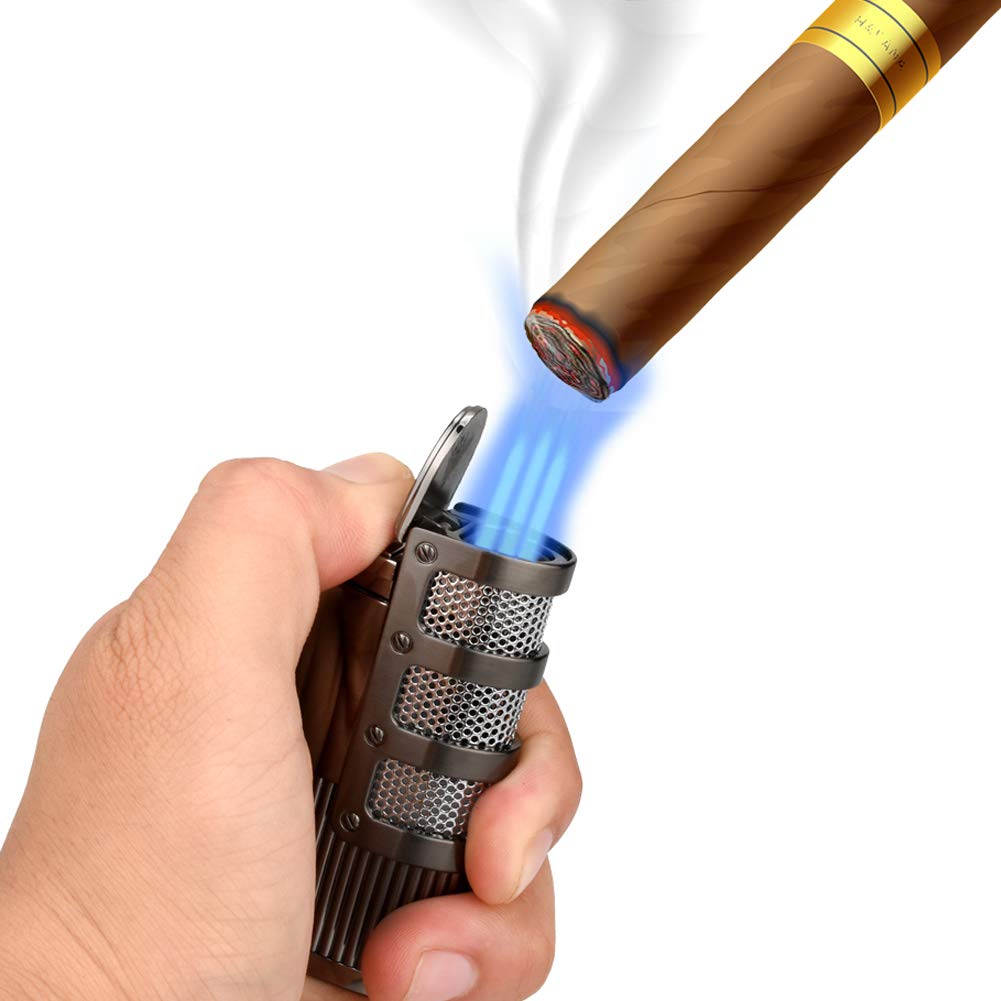 TOPKAY Cigar Lighter, Triple Jet Flame Torch Lighter with Cigar Punch