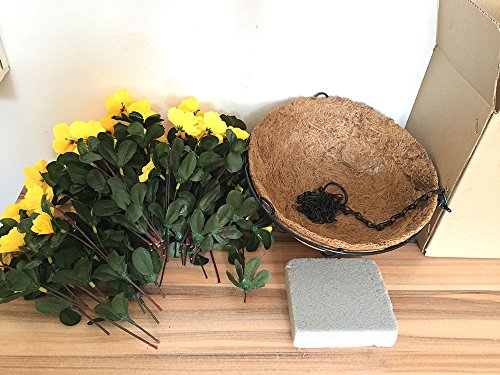 Lopkey Outdoor Artificial Red Azalea Bush Flower Patio Lawn Garden Hanging Basket with Chain Flowerpot,Yellow