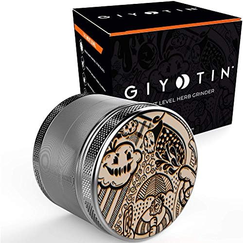Giyotin 4 Piece Spice Herb Grinder with Pollen catchers includes Travel bag. 2.2" Anodised Aluminum Grinder (2.2 inch, Space Grey)