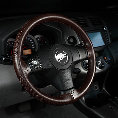 NEWYAN Brown Leather Steering Wheel Cover,DIY Stitching Wheelskins,Best