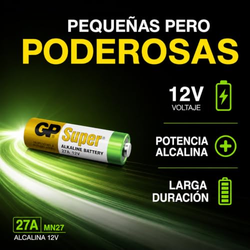 GP Pilas 27A Super - Lote de 5 | Pilas Alcalina 27 MN27 12V | Energía Duradera, Rendimiento Excepcional