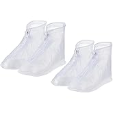PATIKIL 2Pair Waterproof Shoe Cover, PVC Reusable Non-Slip Overshoes Rain Shoe Covers Galoshes Snow Boot Protector with Zipper for Men Women Rainy Outdoor White XL/XXXL