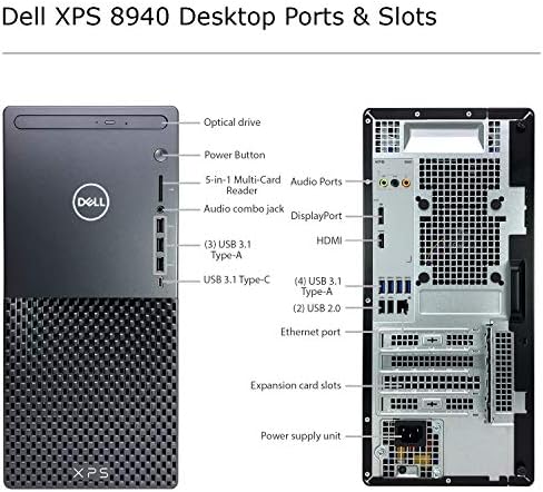 Dell_XPS 8940 Tower Desktop Computer - 10th Gen Intel Core i7-10700 8-Core up to 4.80 GHz CPU, 64GB DDR4 RAM, 1TB SSD + 2TB Hard Drive, Intel UHD Graphics 630, DVD Burner, Windows 10 Pro, Black