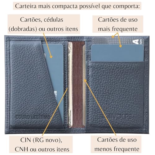 Carteira Masculina Antifurto Proteção RFID Slim Mini Couro Legítimo Cartões Cédulas CNH CIN Loja de Fabrica (Preto)
