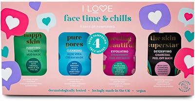 I LOVE Face Time Pampering Set 4 Face Masks Tea Tree Aloe Strawberry Charcoal