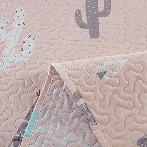 Kids Girls Cactus Quilt Set Twin Size Pink Bedding Quilt Soft Lightweight Summer Thin Bedspread Coverlet All Season Reversible Bed Set with Sham for Kids Teens Adults (1 Quilt+2 Pillow Sham)
