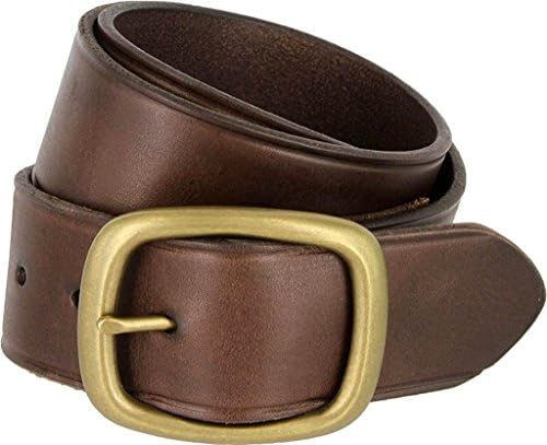 Hagora Men 1.75" Wide Tough Solid Leather Rounded Brass Finish Buckle Belt
