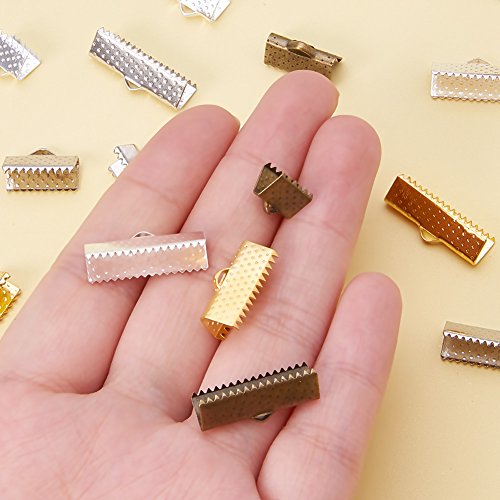 PandaHall Elite 680PCS 6 Size 4 Color Iron Ribbon Ends Bracelet Bookmark Pinch Crimp Clamp End Findings Cord Ends Fasteners Clasp Leather Crimp Ends Jewelry Making Findings
