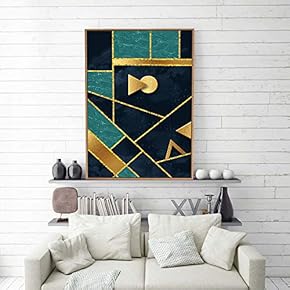 Framed Canvas Home Artwork Decoration Golden Abstract Style Canvas Wall Art for Living Room, Bedroom - 16x24 inches