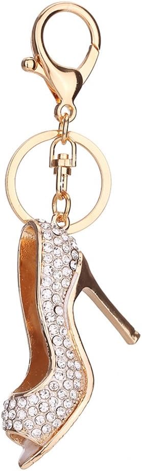 MAJGLGE Fashion High Heels Rhinestones Keyring Car Key Chain Women Bag Hanging Decor - Silver