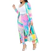 CQWL Womens Fashion Printed Long Cardigans 2 Piece Outfits,Long Sleeve Coat and Trousers Set