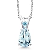 Gem Stone King 14K White Gold Sky Blue Aquamarine and Swiss Blue Topaz Pendant Necklace for Women | 1.18 Cttw | Gemstone March Birthstone | Pear Shape 9X6MM | With 18 Inch Chain