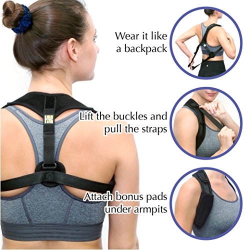 Posture Corrector for Women Men - FRONT ADJUSTABLE and SELF-MOUNTABLE - Back Brace - Back Support - Posture Brace for Back Pain and Neck Pain Relief + BONUS Resistance Band + 2 Comfortable Armpit Pads - Thumbnail 2