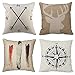 4 Packs Hippih Cotton Linen Sofa Home Decor Design Throw Pillow Case Cushion Covers 18 X 18 Inch ,1x Deer Antlers + 1x Feathers + 1x Compass + 1x Navigation Compass