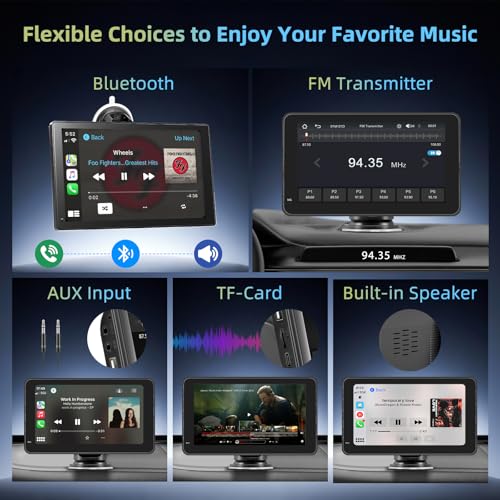Wireless Car Radio, Wireless A-pple Carplay & Android Car Portable, 7 Inch HD Stereo Car HD Touch Screen, Car Radio with Mirror Link, GPS Navs, Bluetooth, Voice Control, FM, Plug & Play Car Play