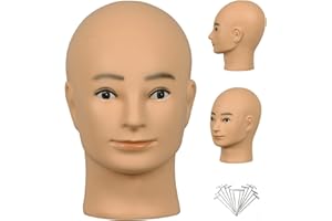 HAIRWAY Bald Mannequin Head Manikin Head Professional Cosmetology Face Makeup Doll Head for Wig Making Display Hats Eyeglasses Wig Head with T Pins